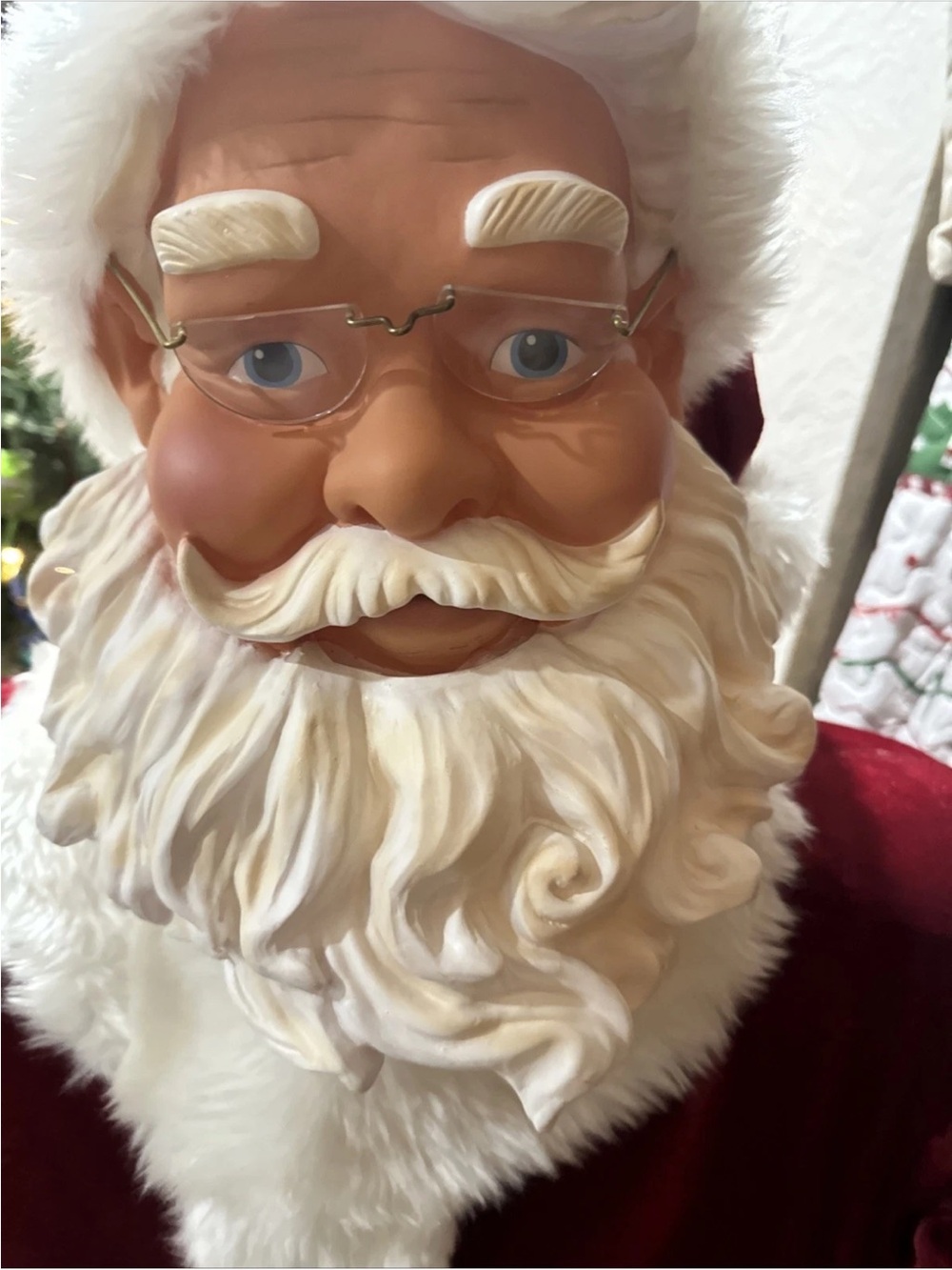 Gemmy Cream-Bearded Santa with Gold Glasses and Red Suit